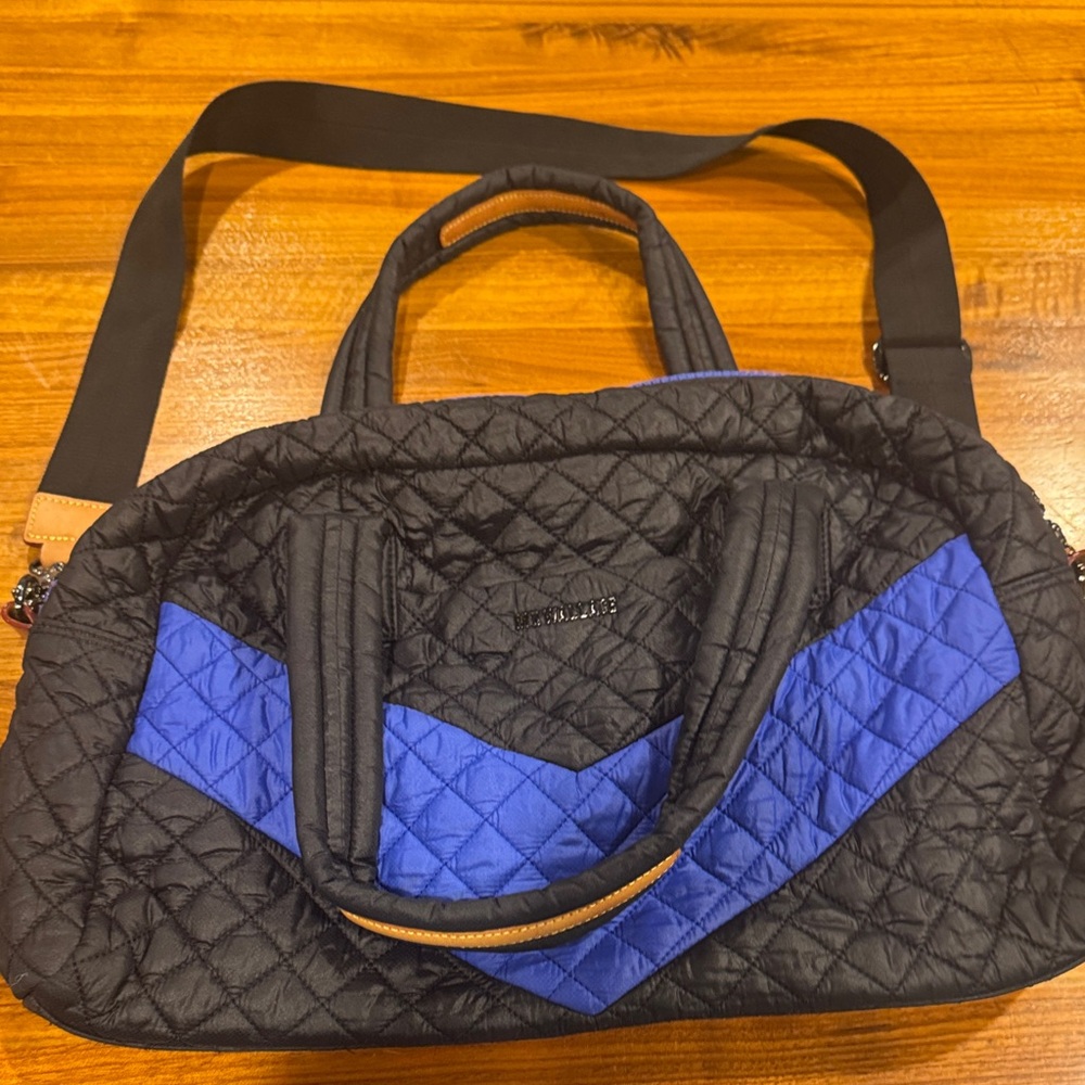 MZ Wallace Black and Blue Quilted Duffle Bag